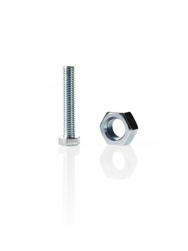Studio shot of bolt and nut. Photo: David Arky