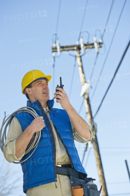 USA, New Jersey, Jersey City, electrician at work.