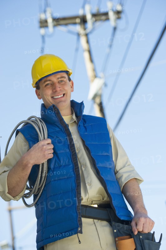 USA, New Jersey, Jersey City, electrician at work.