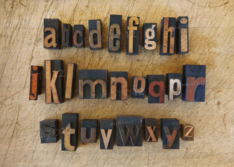 Close up of alphabet on letterpress.
