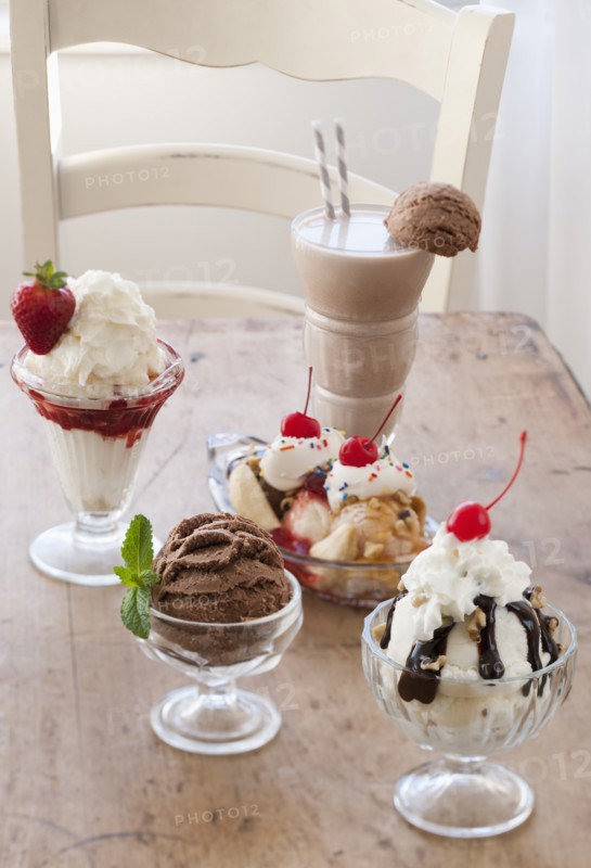 Selection of ice cream on table.
