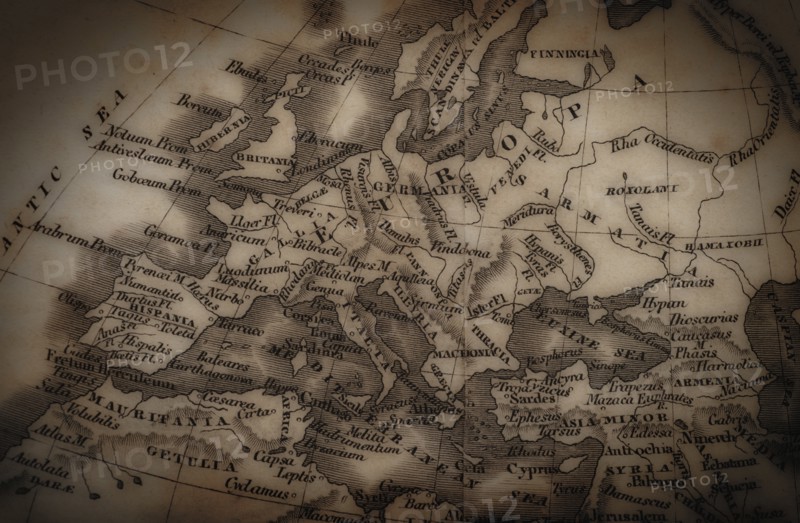 Close up of antique map of Europe.