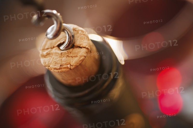 Close up of corkscrew in cork.
