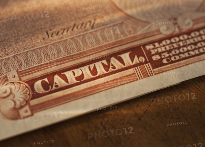 Close up of stock certificate.