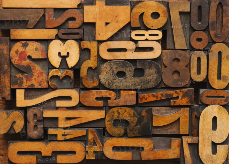 Close up of letterpress with numbers.