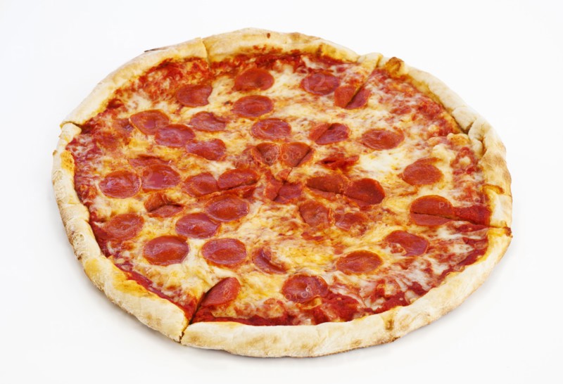Studio shot of pepperoni pizza.
