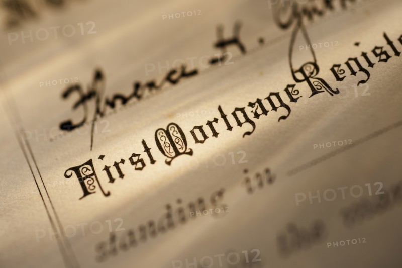 Close up of stock certificate.