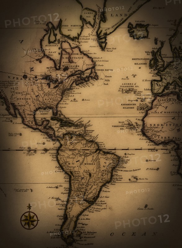 Close up of antique world map.