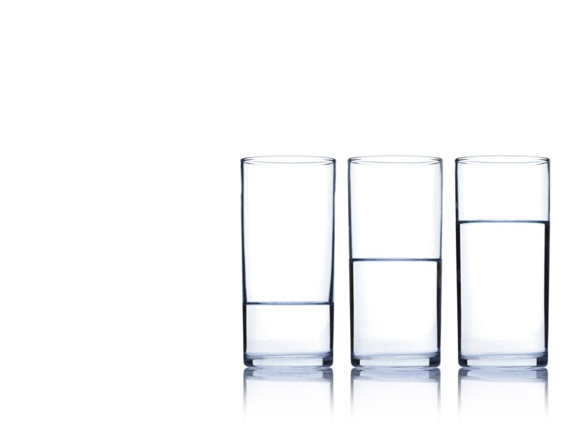 Studio shot of three glasses of water. Photo : David Arky