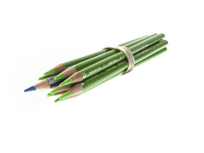 Studio shot of bunch of green pencils with one blue. Photo: David Arky