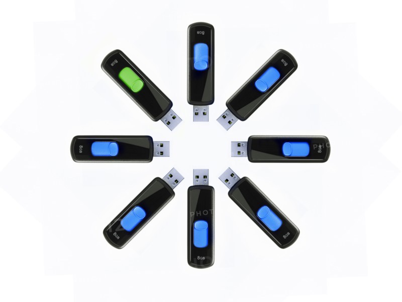 USB sticks on white background. Photo: David Arky