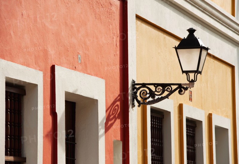Puerto Rico, Old San Juan, facade of colorful houses.