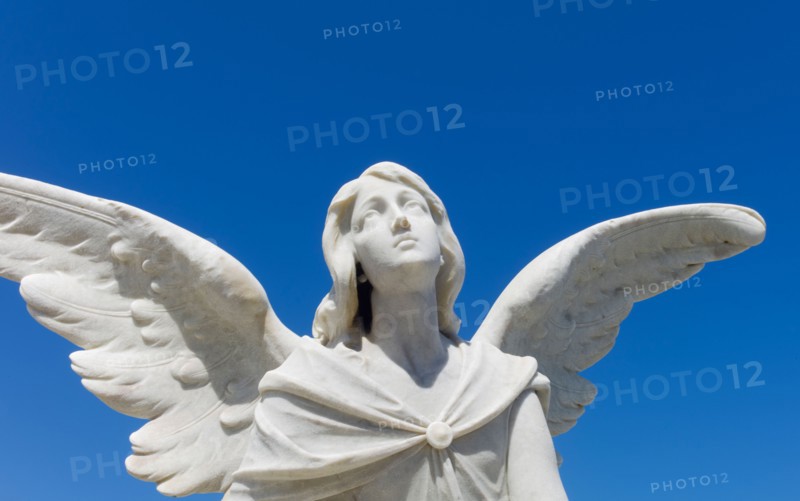 Puerto Rico, Old San Juan, Santa Maria Magdalena Cemetery, Close-up view of praying angel statue.