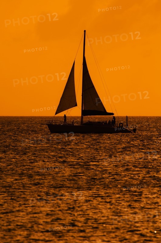 Silhouette of sailboat at sunset. Photo : Daniel Grill