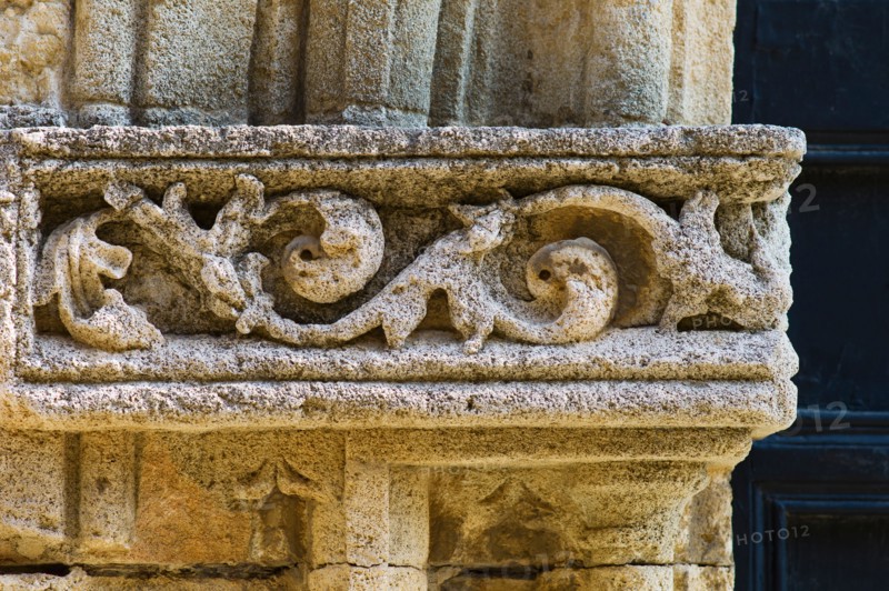Greece, Rhodes, Medieval fortified wall carvings.