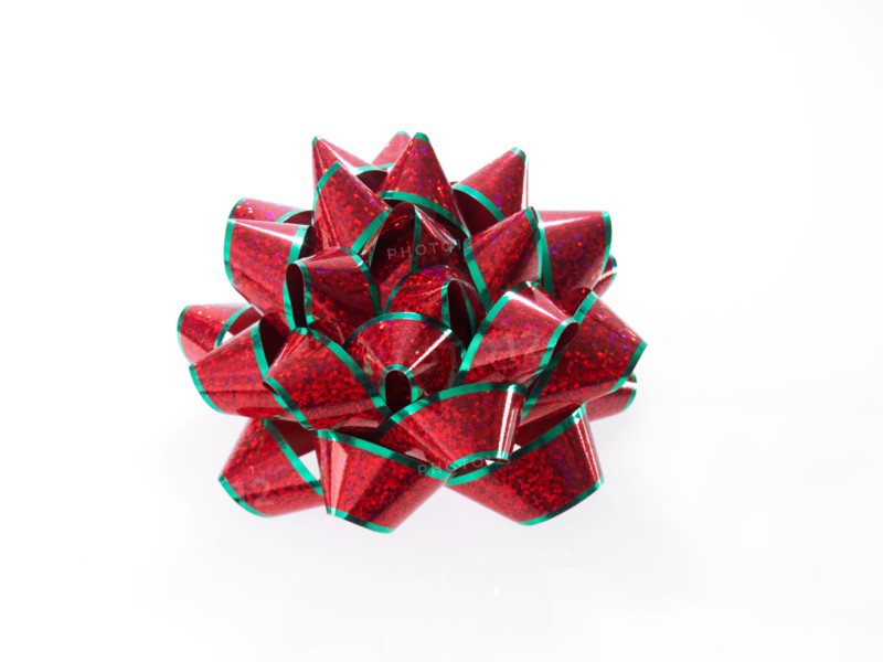Studio shot of Red and Green Ribbon on white background. Photo : David Arky