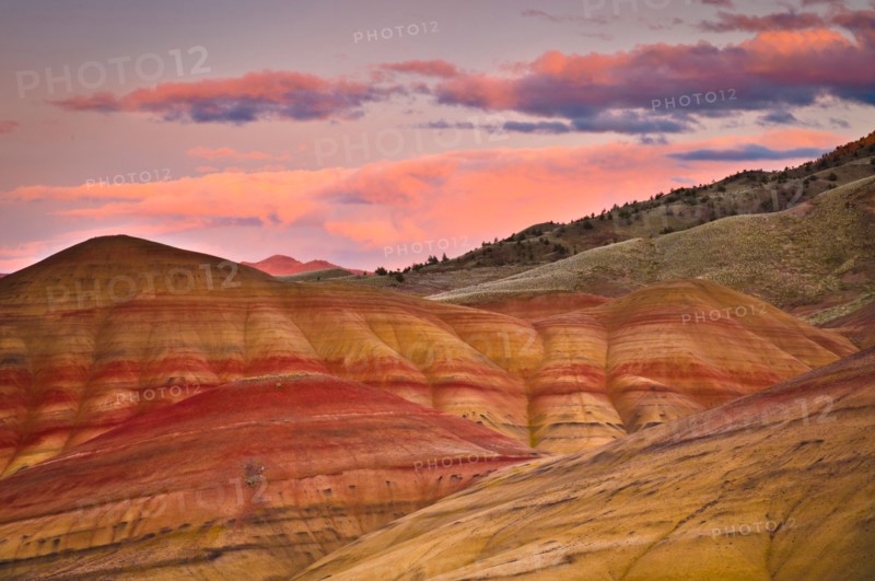 USA, Oregon, Mitchell, Painted Hills during sunset. Photo: Gary J Weathers