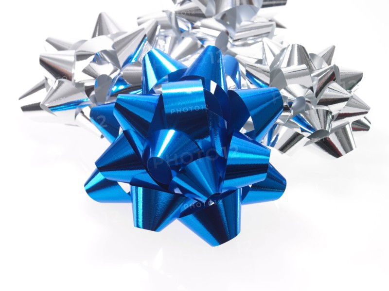 Studio shot of Blue and Silver Ribbon on white background. Photo: David Arky