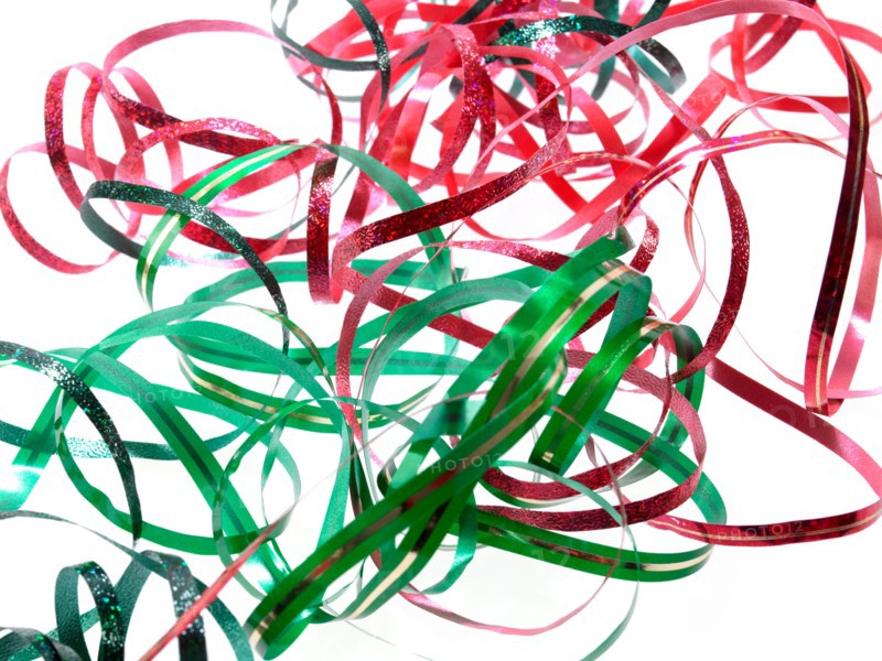 Studio shot of Red and Green Ribbon on white background. Photo : David Arky