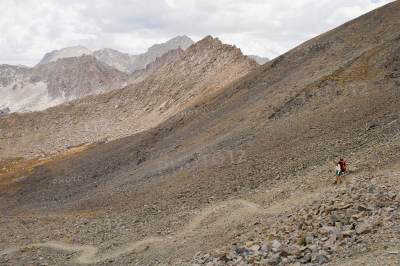 USA, California, Sequoia National Park, Five Lakes trail, Hiker walking. Photo: Noah Clayton