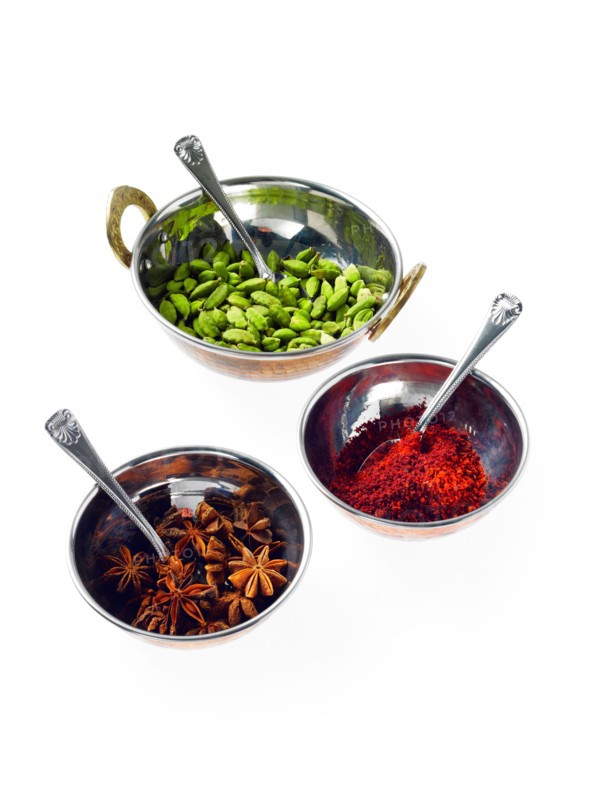 Studio shot of spices in bowls. Photo: David Arky