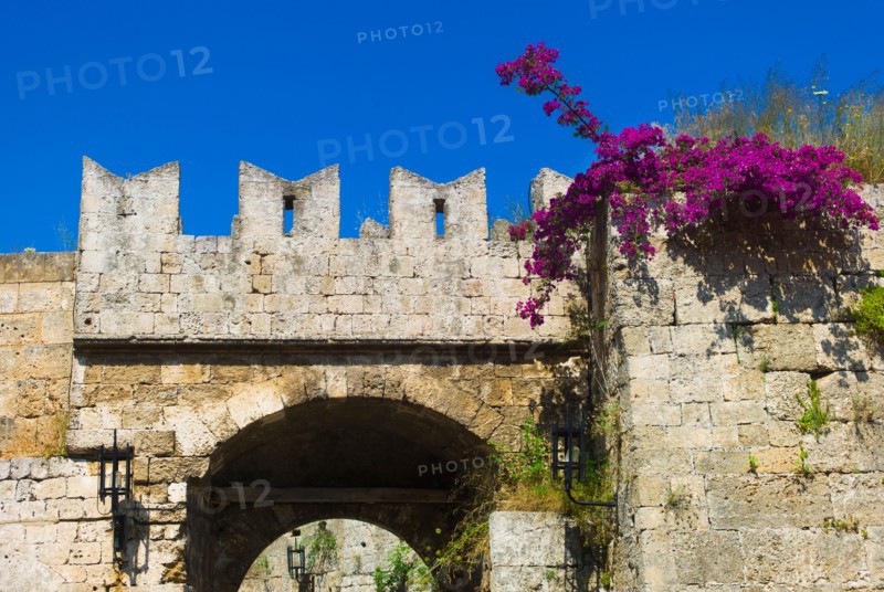 Greece, Rhodes, Medieval fortified wall.