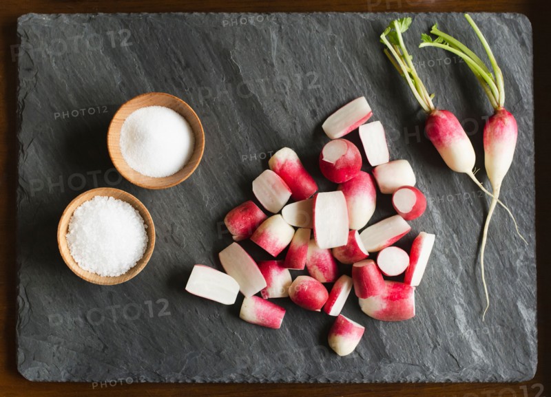 Fresh radishes with salt.