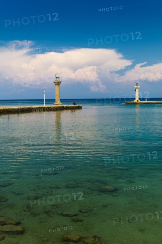 Greece, Rhodes, Deer statue in Mandraki Harbor.