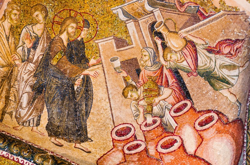 Turkey, Istanbul, Kariye Museum, Turning water into wine, fresco.