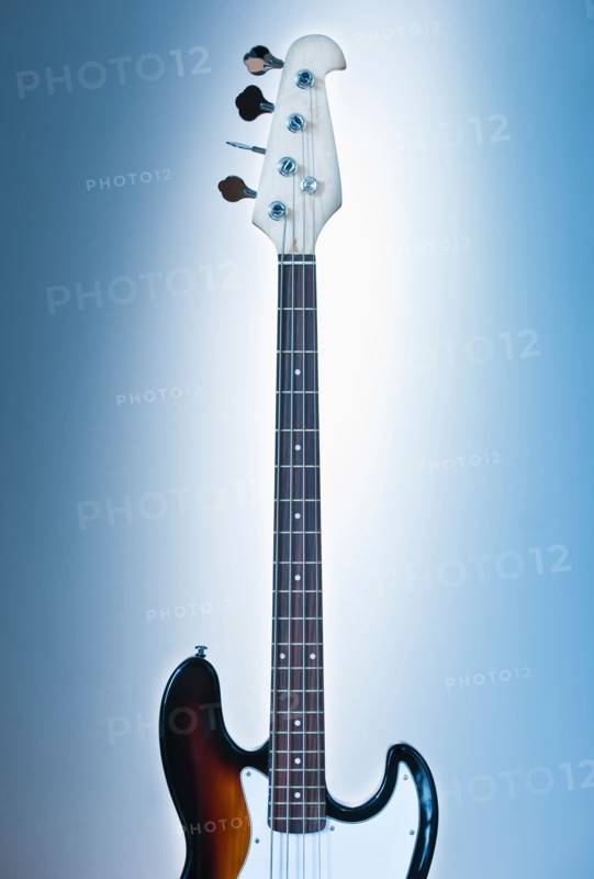 Close up of electric guitar on blue backgrounds. Photo: Daniel Grill