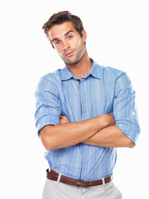 Studio portrait of smart young business man smiling. Photo: momentimages