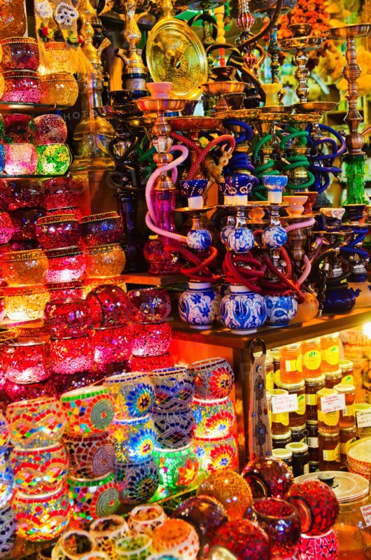 Turkey, Istanbul, Traditional souvenirs on market stall.