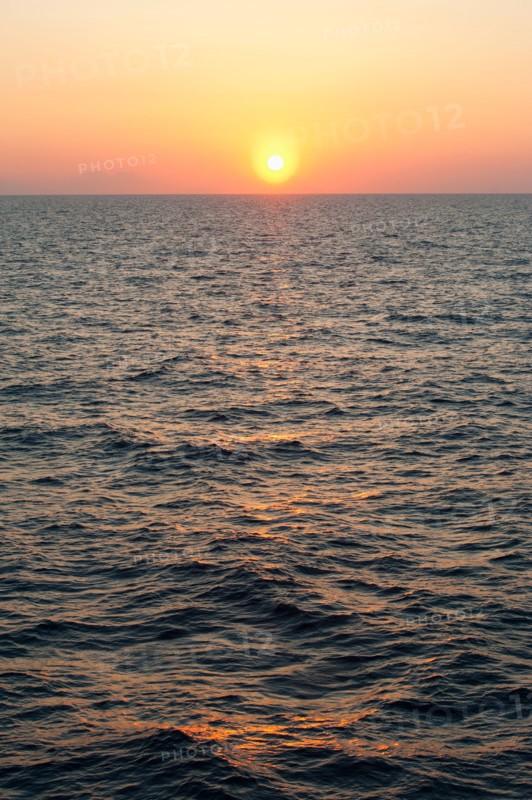 Aegean Sea horizon at sunset.