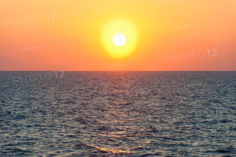Aegean Sea horizon at sunset.