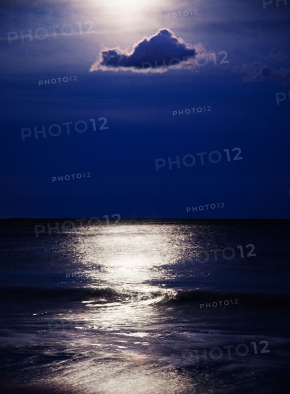 USA, New York, Queens, Rockaway Beach, Landscape with sea and moonlight at night. Photo: Jamie Grill