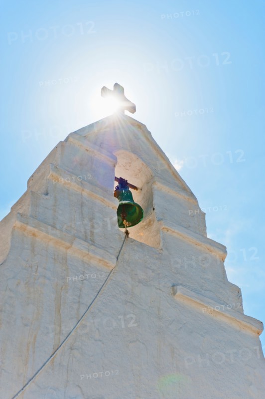 Greece, Cyclades Islands, Mykonos, Church bell tower.