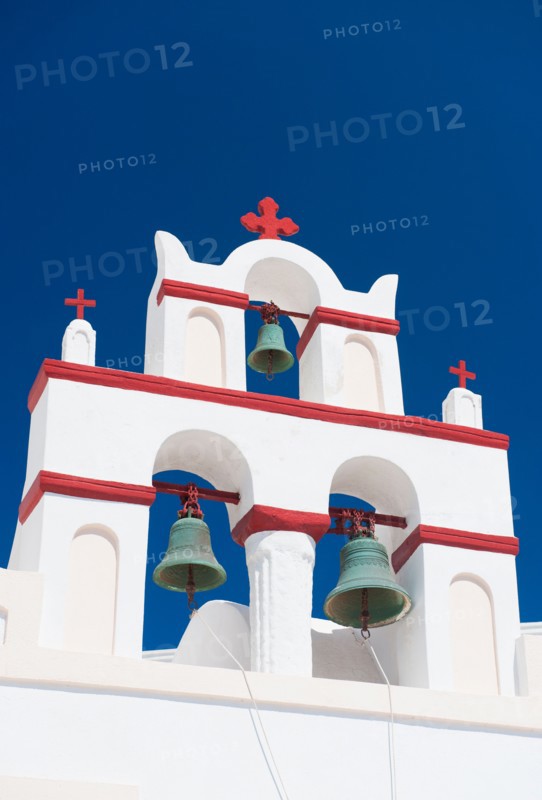 Greece, Cyclades Islands, Santorini, Oia, Church bell tower.