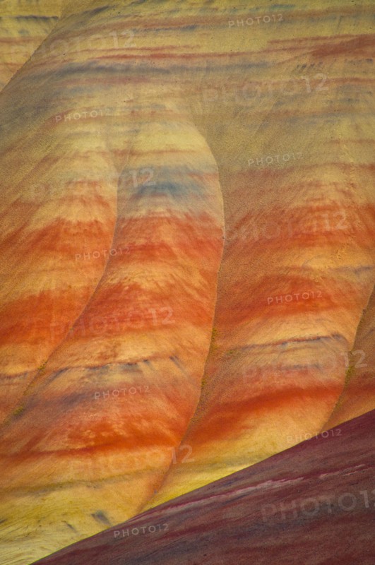 USA, Oregon, Mitchell, Painted Hills, Close-up of geological patter. Photo: Gary J Weathers