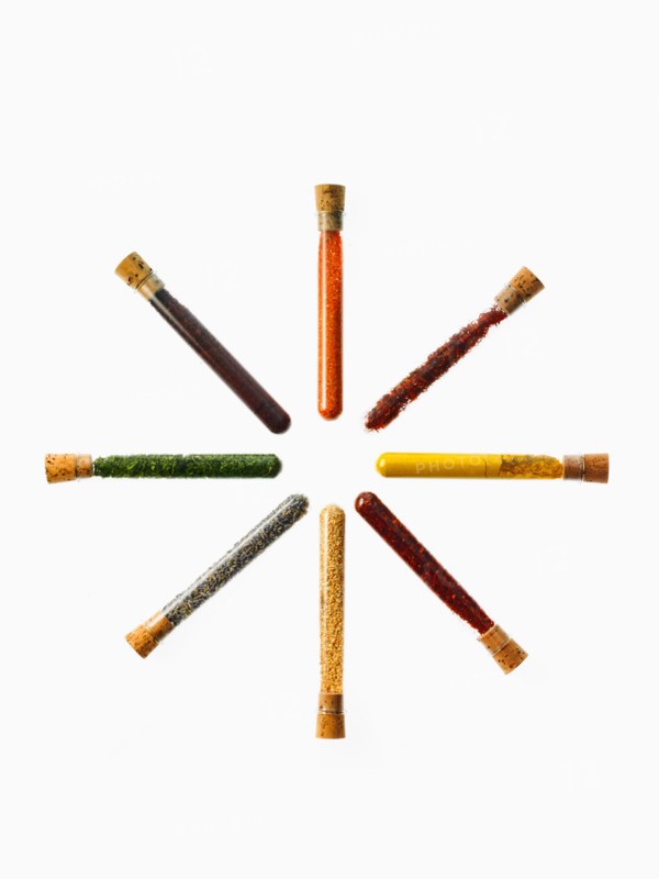 Studio shot of Test Tubes making Circle shape on white background. Photo : David Arky