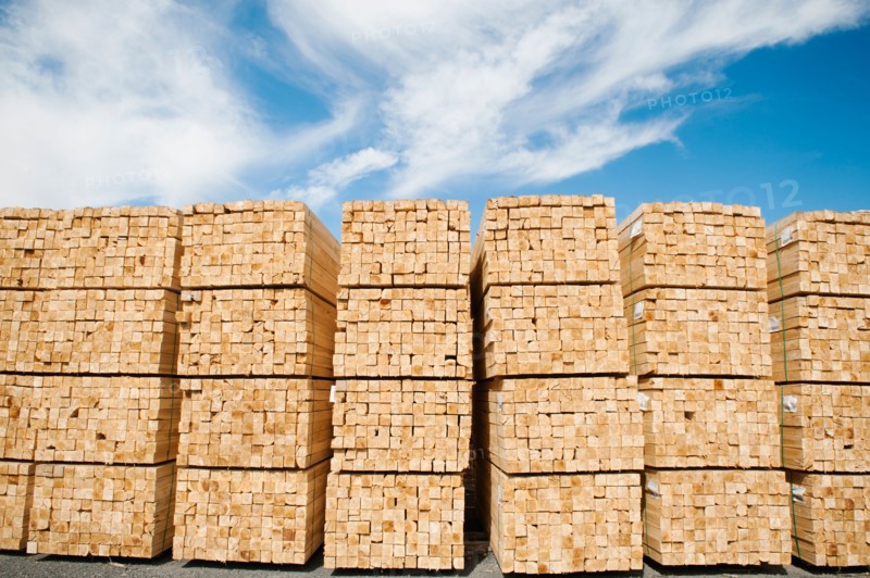 Orderly stacks of timber.