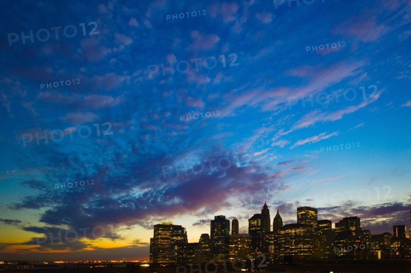 USA, New York City skyline at dusk.