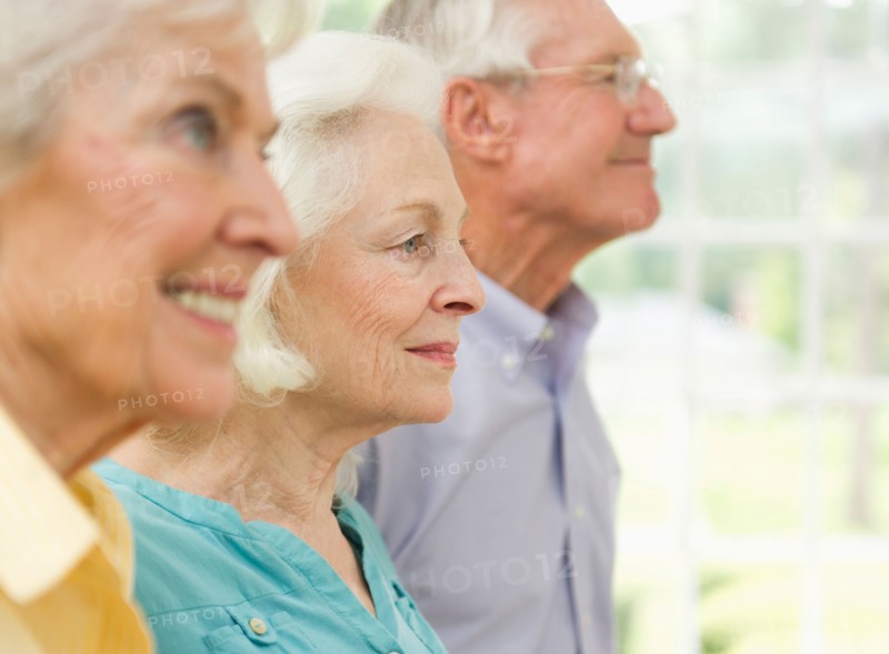 Profiles of senior women and senior man.
