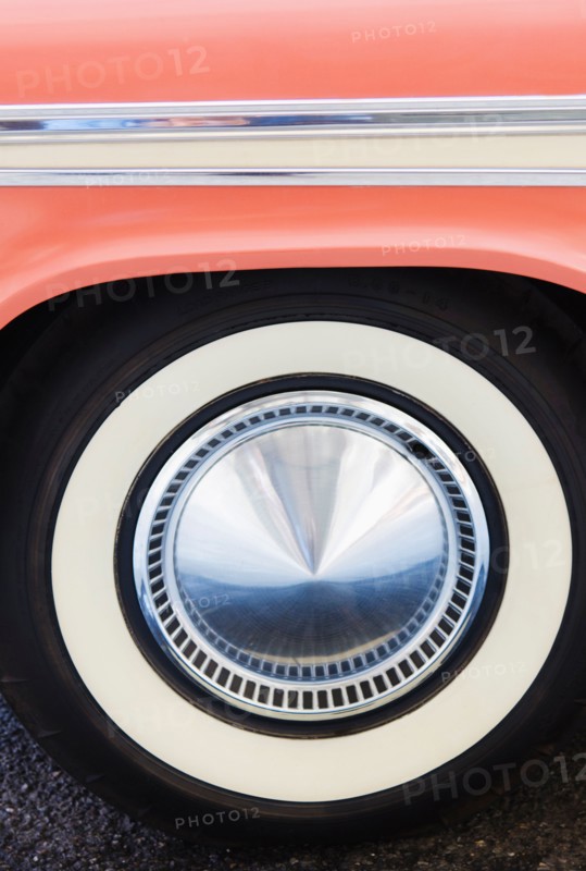 USA, New York State, New York City, Close-up of tire of antique car.