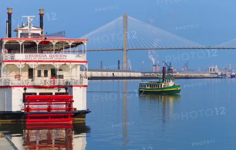 USA, Georgia, Savannah, Talmadge Bridge and ferry.