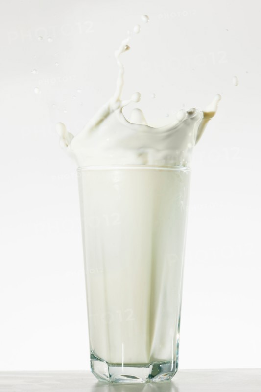 Studio shot of glass of milk with splash.