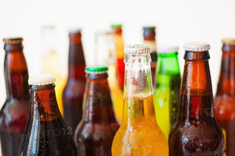 Studio shot of various beer bottles.