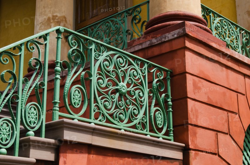 USA, South Carolina, Charleston, Green iron balustrade .