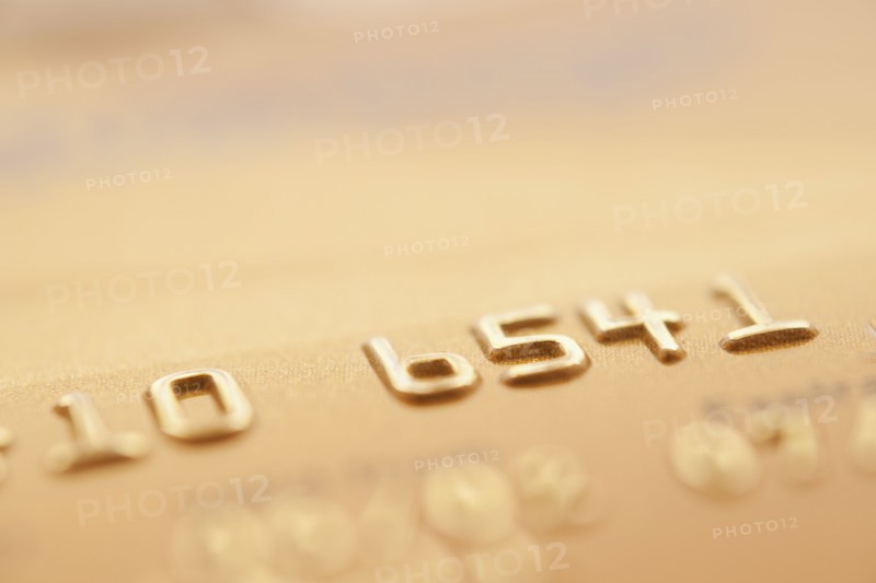 Detail of credit card, studio shot.