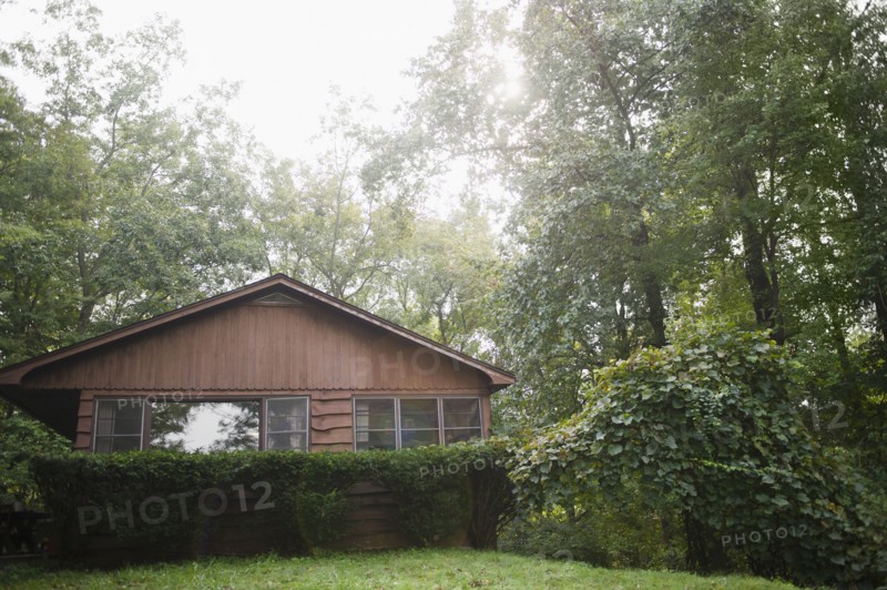USA, New York, Putnam Valley, Roaring Brook Lake, Summer home in forest. Photo : Jamie Grill