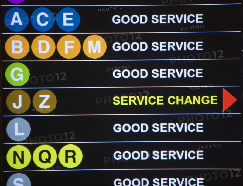 USA, New York City, Underground service information board. Photo: fotog